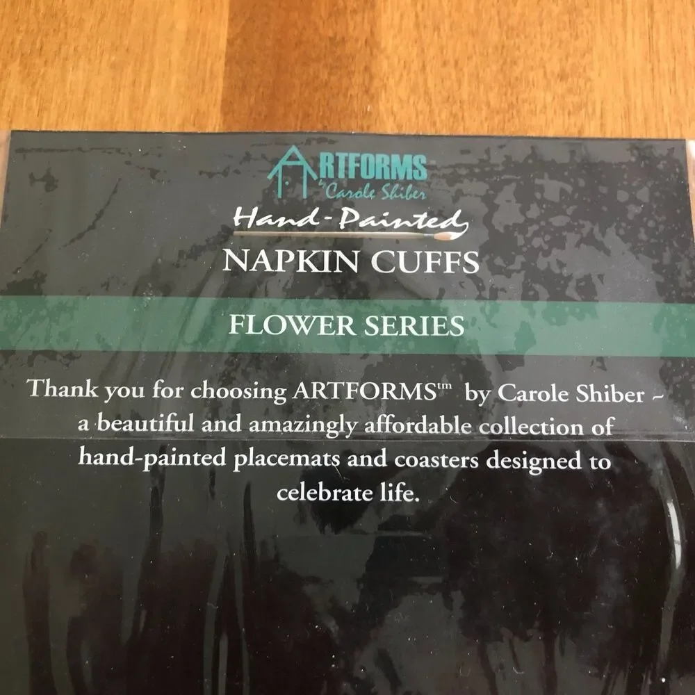 Carole Shiber Artforms Hand Painted Floral Napkin Cuffs Rings Set of 4 NEW